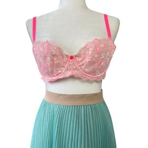 Victoria’s Secret 36C Neon Pink Lace Filigree See-Through Bra